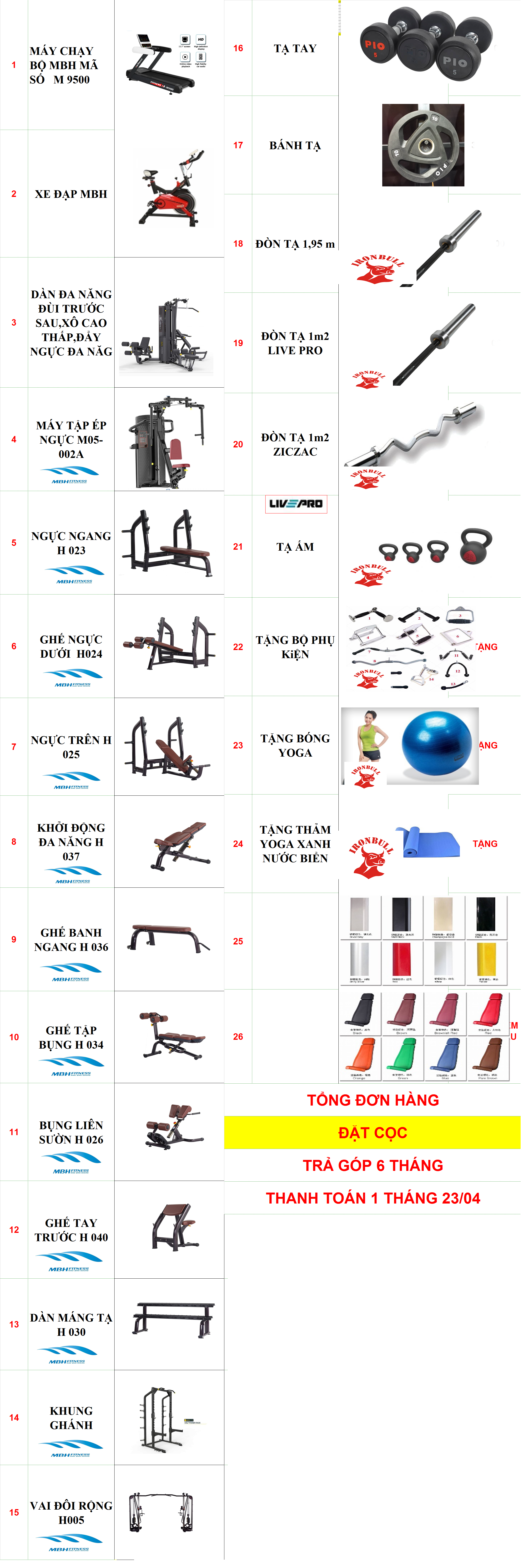 Gói setup phòng Gym 100m2, 300 triệu