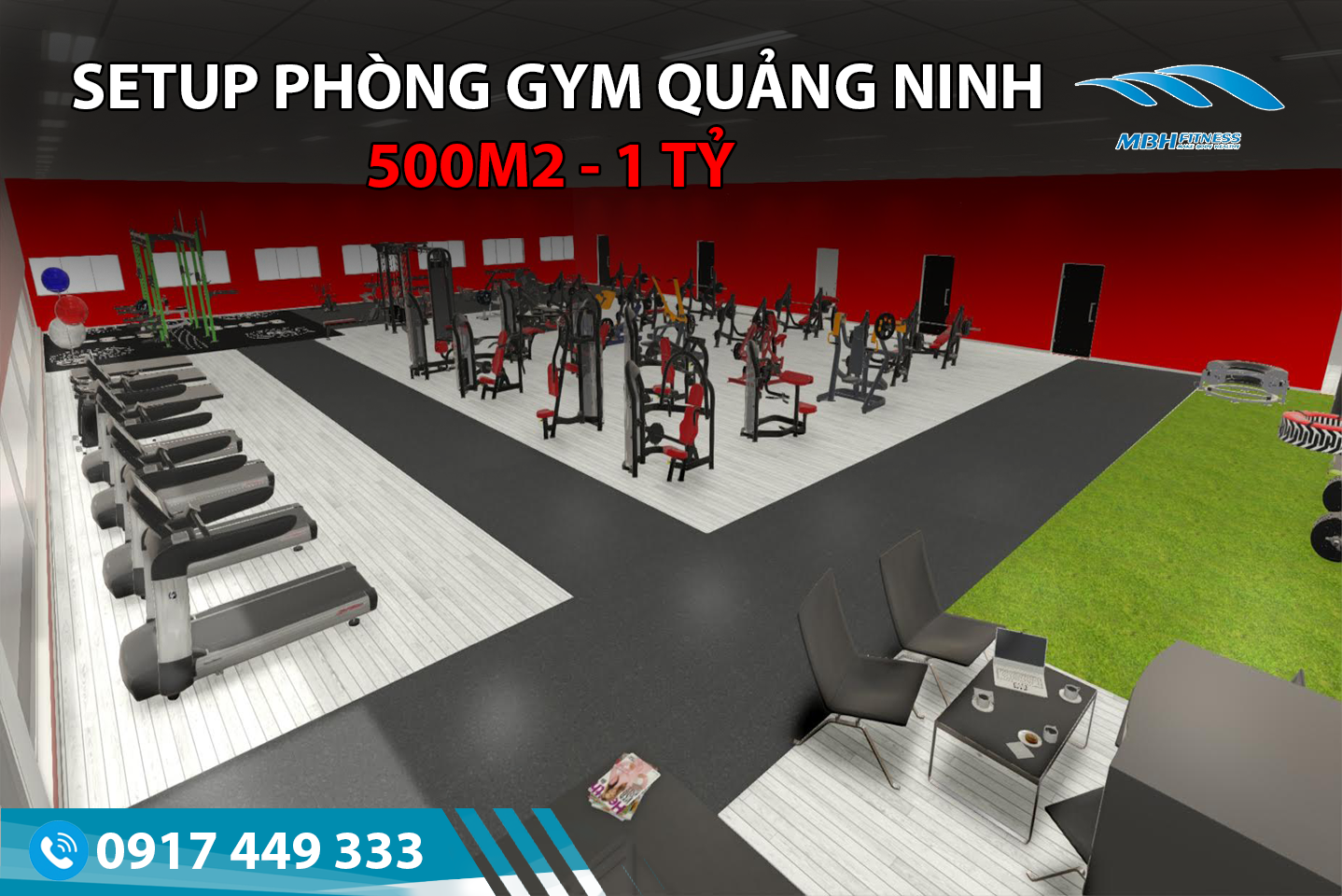Setup phòng Gym 500m2, 1 tỷ tại Quảng Ninh